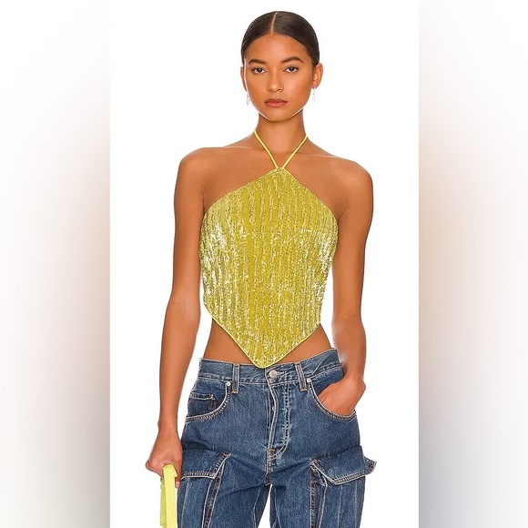 Camila Coelho Tops - CAMILA COELHO Samantha Sequins Crop Top in Yellow, Revolve Brand